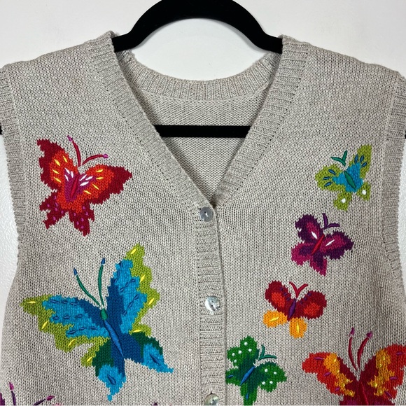 Butterfly Knit Sweater Vest Medium Colorful Cottage Grandma Y2K Boho Casual Twee - Picture 2 of 6